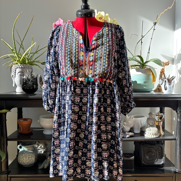 Ladies Umgee Medium tunic dress multi coloured embroidery tassels travel boho - Picture 12 of 12